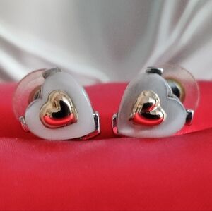 Custom made gold 750 (18k) & silver 925 genuine mother of pearl heart earrings